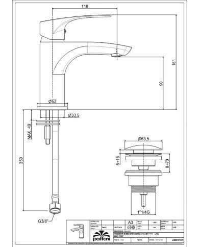 Miscelatore Lavabo Lime Paffoni cromo con scarico automatico da 1"1/4